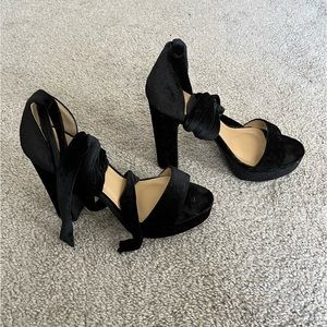 Boohoo Suede Black Lace Up Pumps